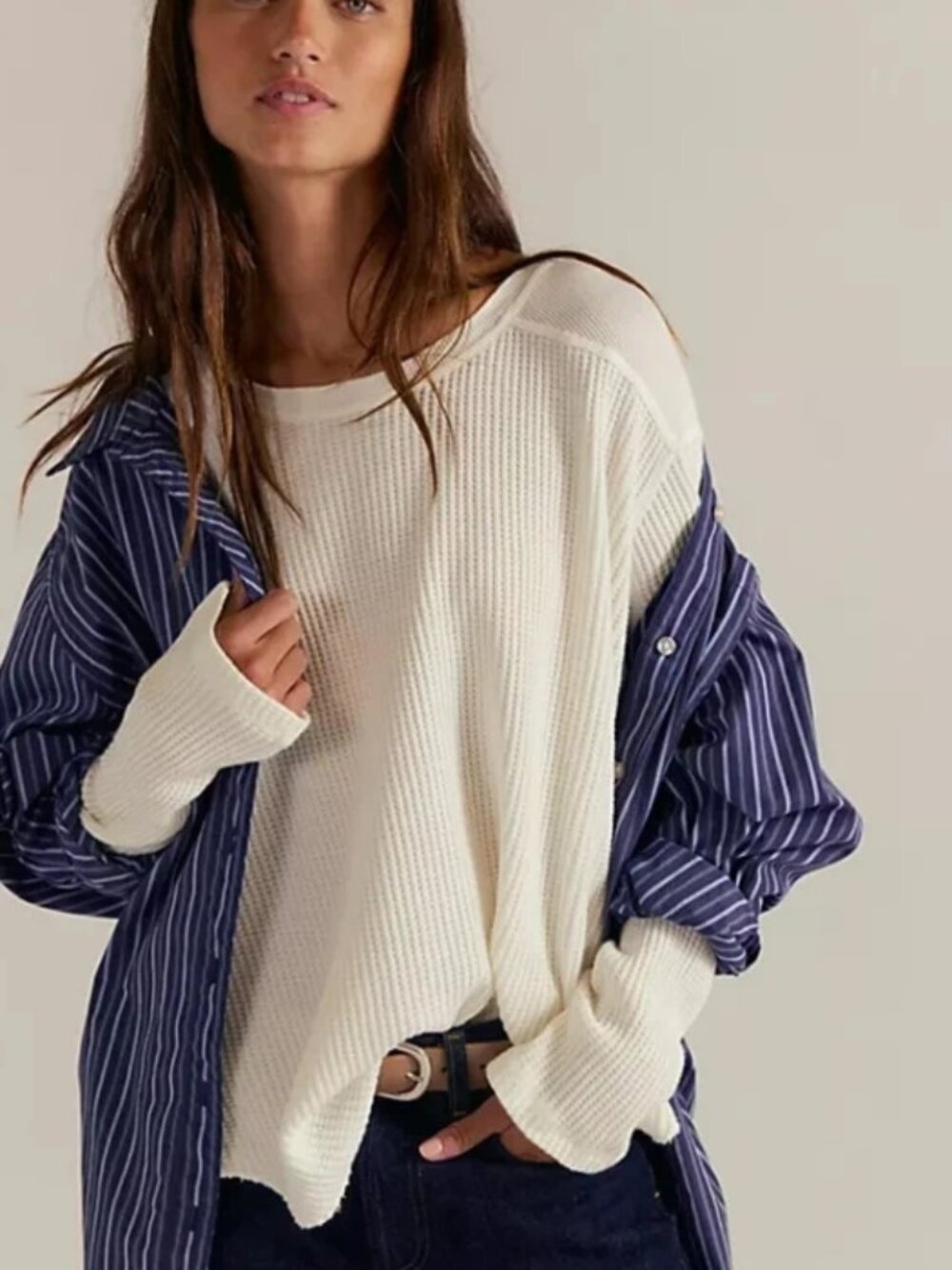 Free People FP One Blake Thermal Oversized Scoop Neck Long Sleeve Tunic Top S